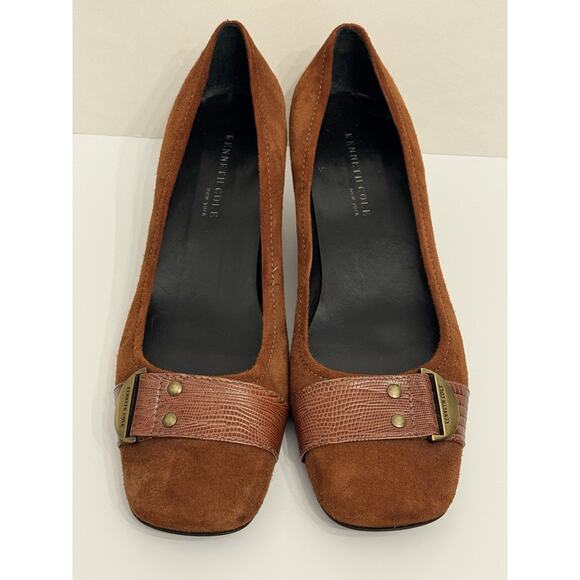 Kenneth Cole Brown Suede Leather Kitten Heels Women's 8.5 "Work It Out" Vintage - Picture 2 of 12